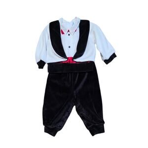 Vintage Velvet Two Piece w/ Booties Tux baby boy Dressy Holiday Size 6-9‎ Months